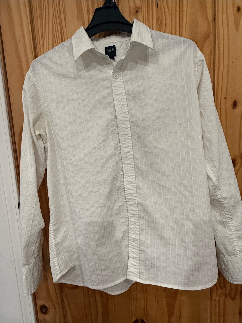 BKE Men's White Subtle-Stripe Dress Shirt